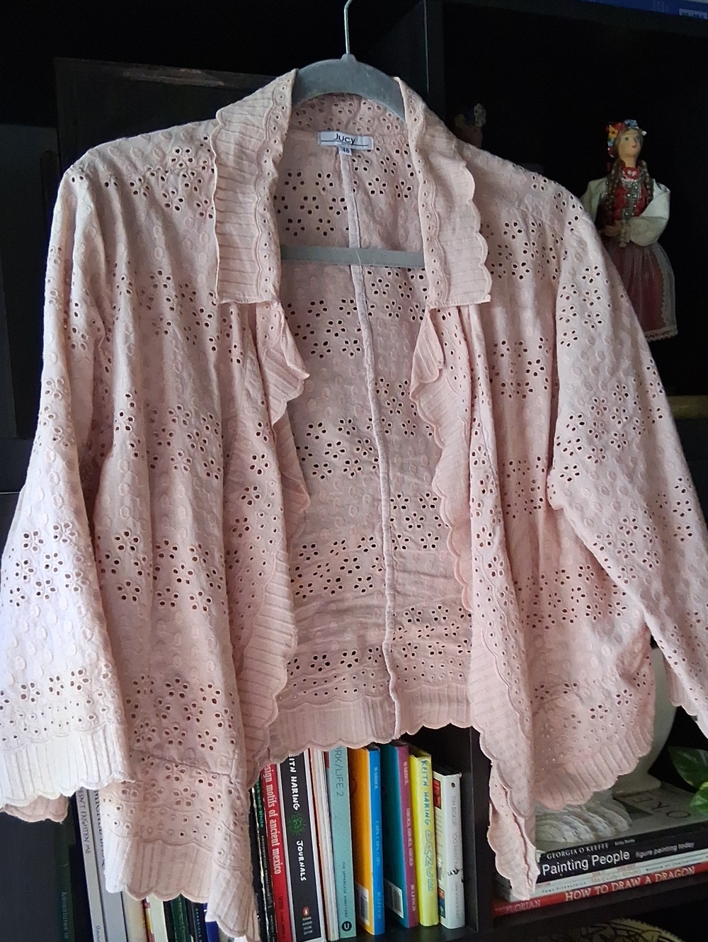 Judy Blue Blush Pink Eyelet Ruffle Open-Front Cardigan